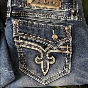 Rock Revival Blue Women's Jeans with Embroidered Pockets 36 1/2 inches length